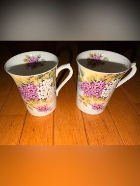 Queen’s Fine Bone China Teacup Made In England Set Of 2 EUC vintage Morning Mist